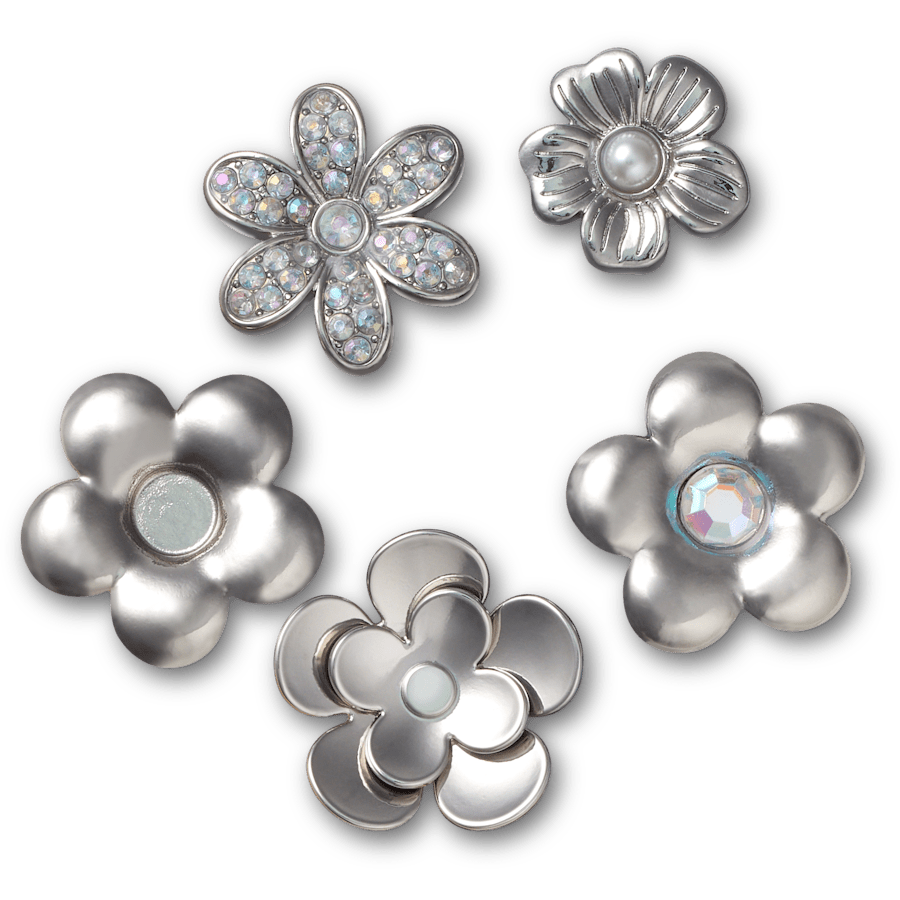 Crocs Best Seller | Monochrome Slvr Flwrs 5 Pack Jibbitz™ charms